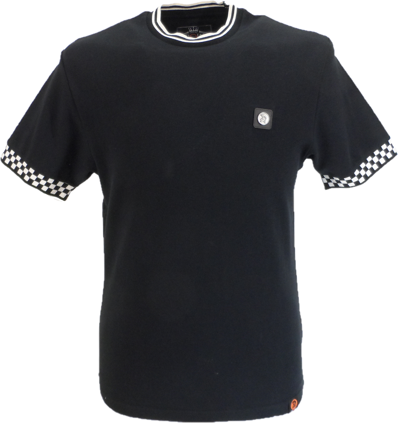 Trojan Mens Black Chequerboard Trim Pique T Shirt
