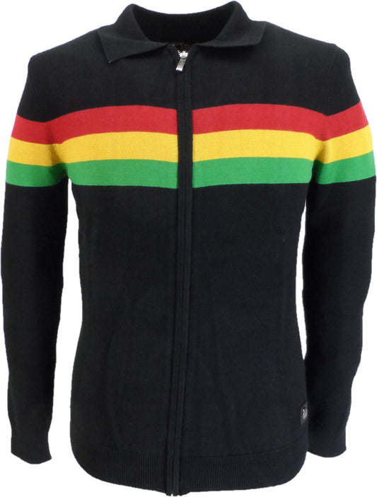 Trojan Mens Black Zip Up Stripe Cardigan