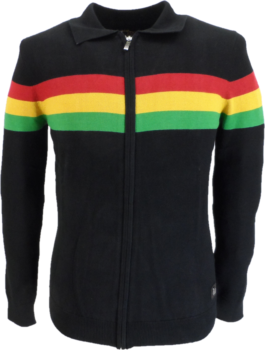 Trojan Mens Black Zip Up Stripe Cardigan