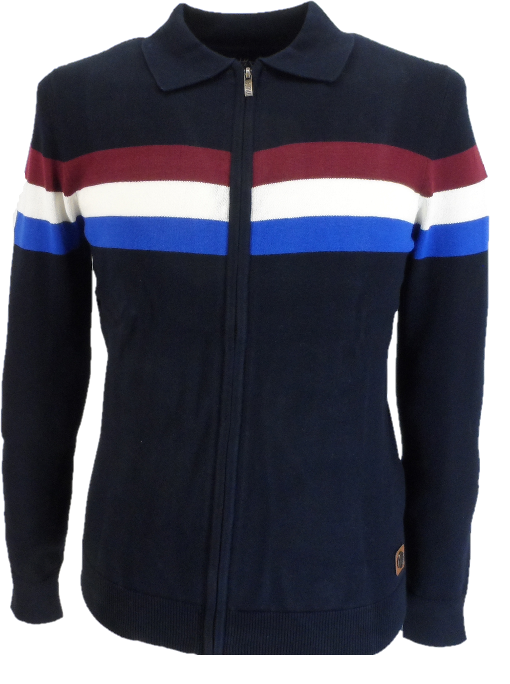 Trojan Mens Navy Blue Zip Up Stripe Cardigan