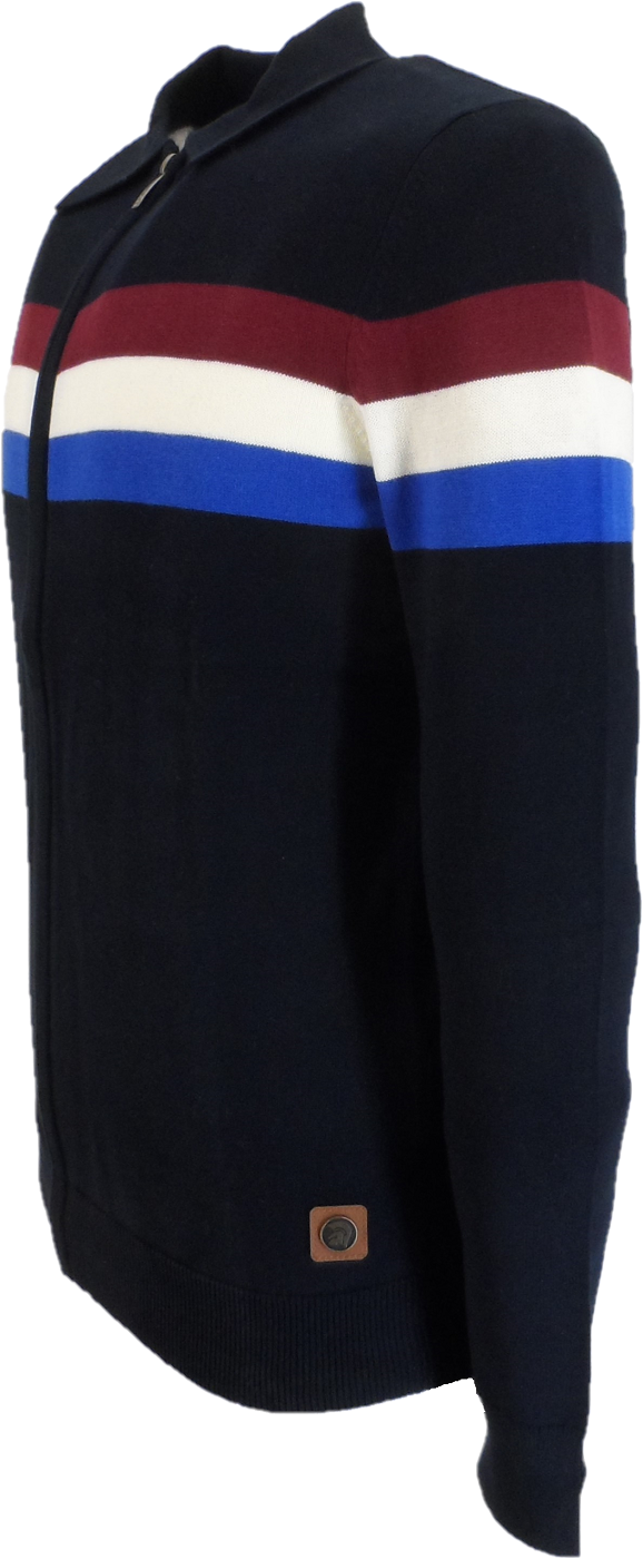 Trojan Mens Navy Blue Zip Up Stripe Cardigan