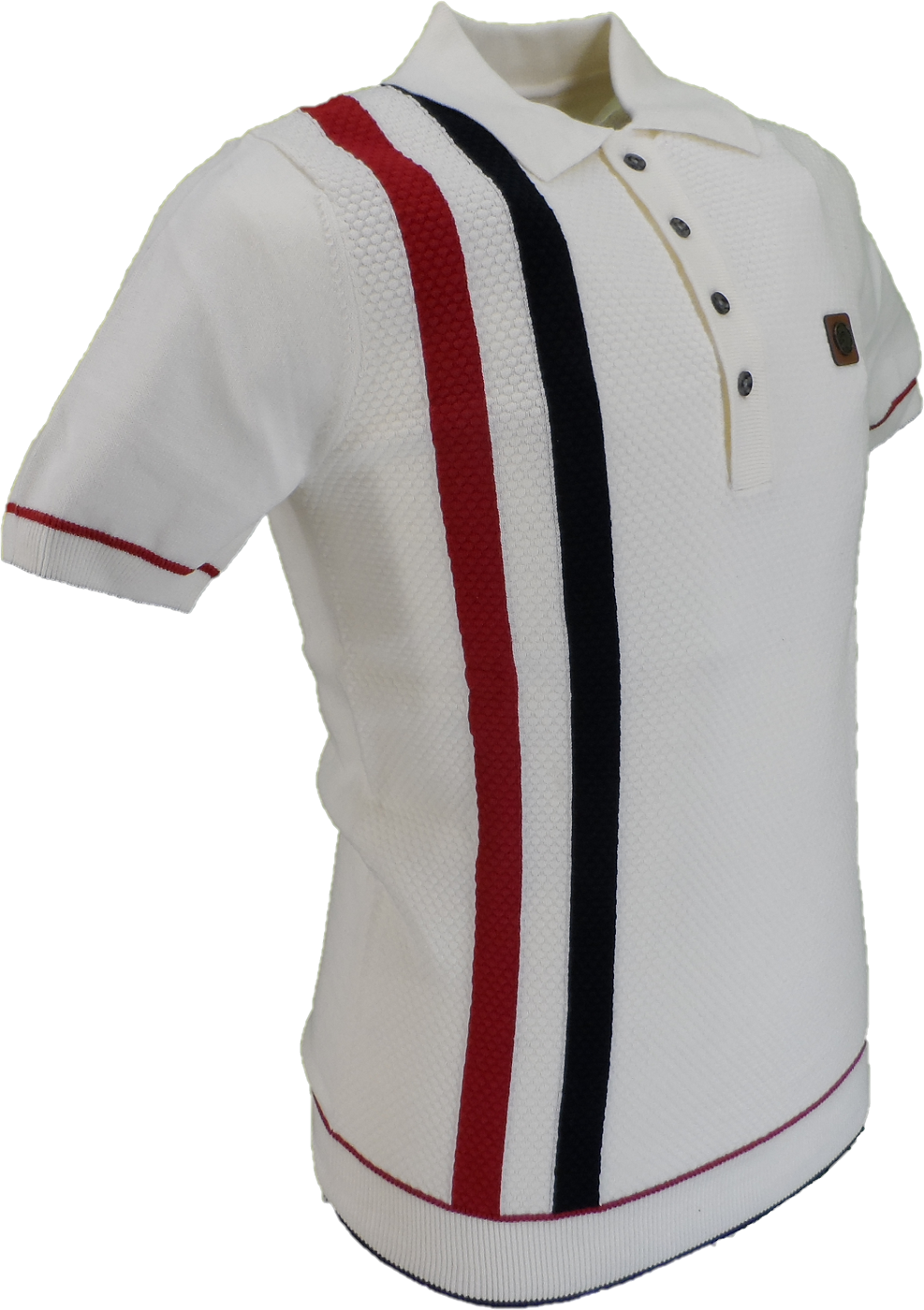 Trojan Mens Ecru Textured Racing Stripe Knitted Polo Shirt
