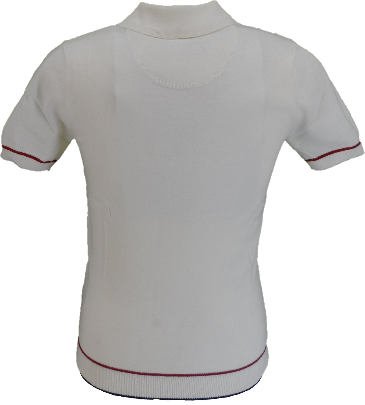 Trojan Mens Ecru Textured Racing Stripe Knitted Polo Shirt