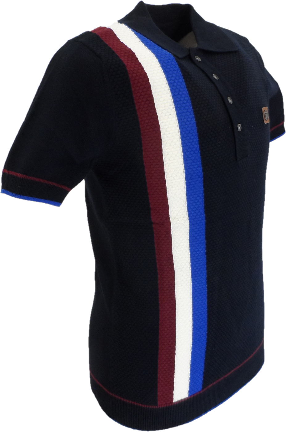 Trojan Mens Navy Textured Racing Stripe Knitted Polo Shirt