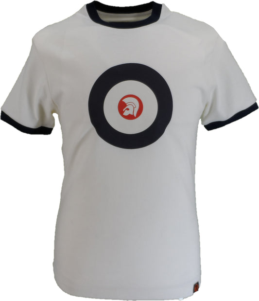 Trojan Mens Ecru Target Ringer logo T-Shirt