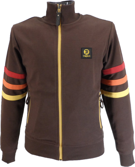 Trojan Mens Chocolate Brown Sleeve Stripe Zip Track Tops