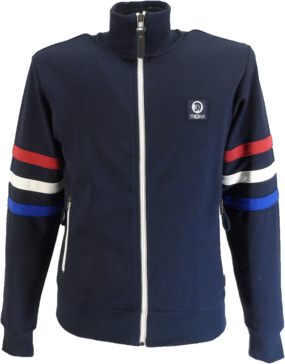 Trojan Mens Navy Blue Sleeve Stripe Zip Track Tops