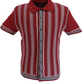 Relco Mens Burgundy Retro Striped Knitted Polo Cardigan
