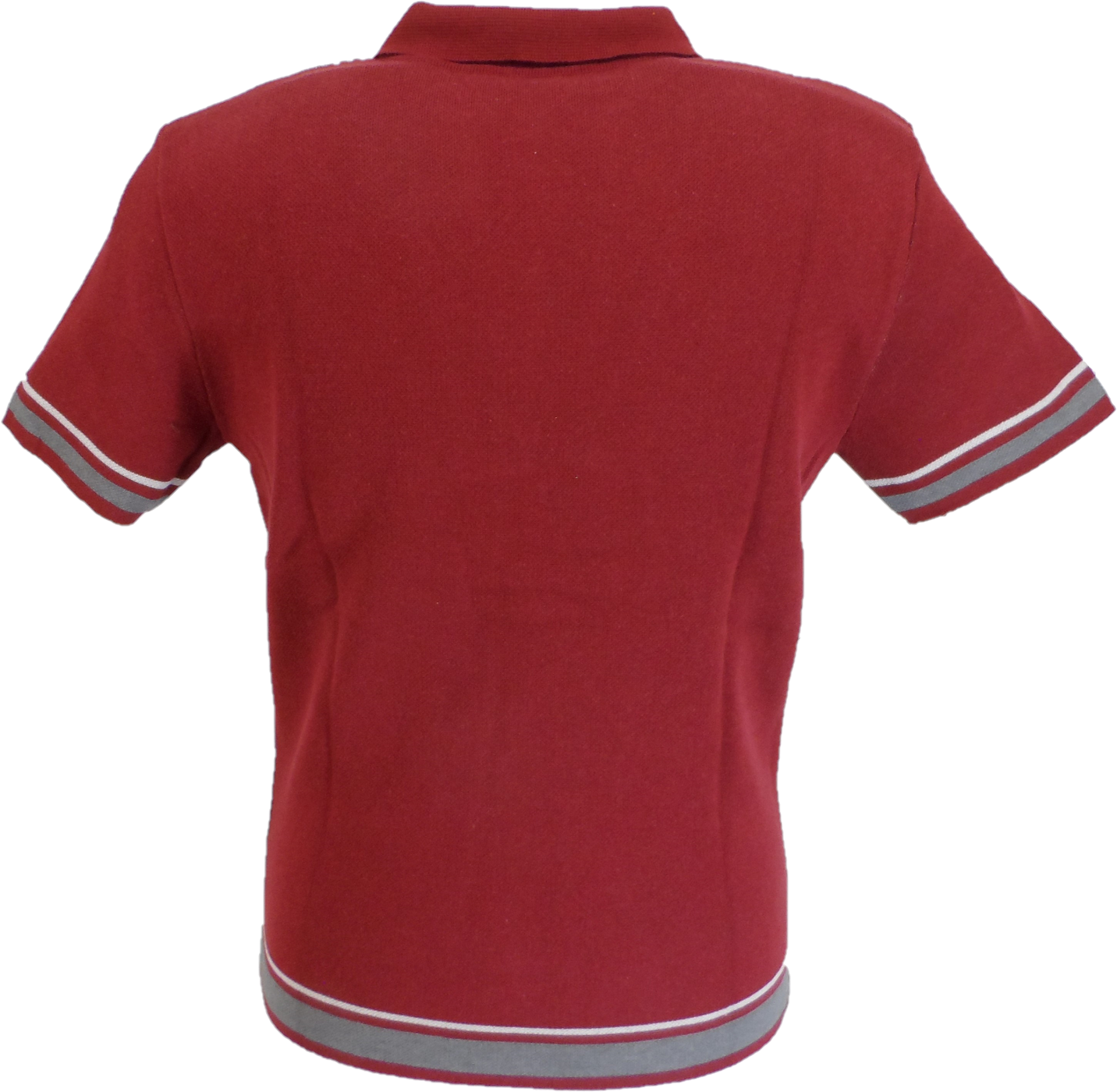 Relco Mens Burgundy Retro Striped Knitted Polo Cardigan