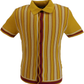 Relco Mens Mustard Retro Striped Knitted Polo Cardigan