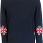 Trojan Mens Navy Blue Union Flag Elbow Fine Gauge Jumper