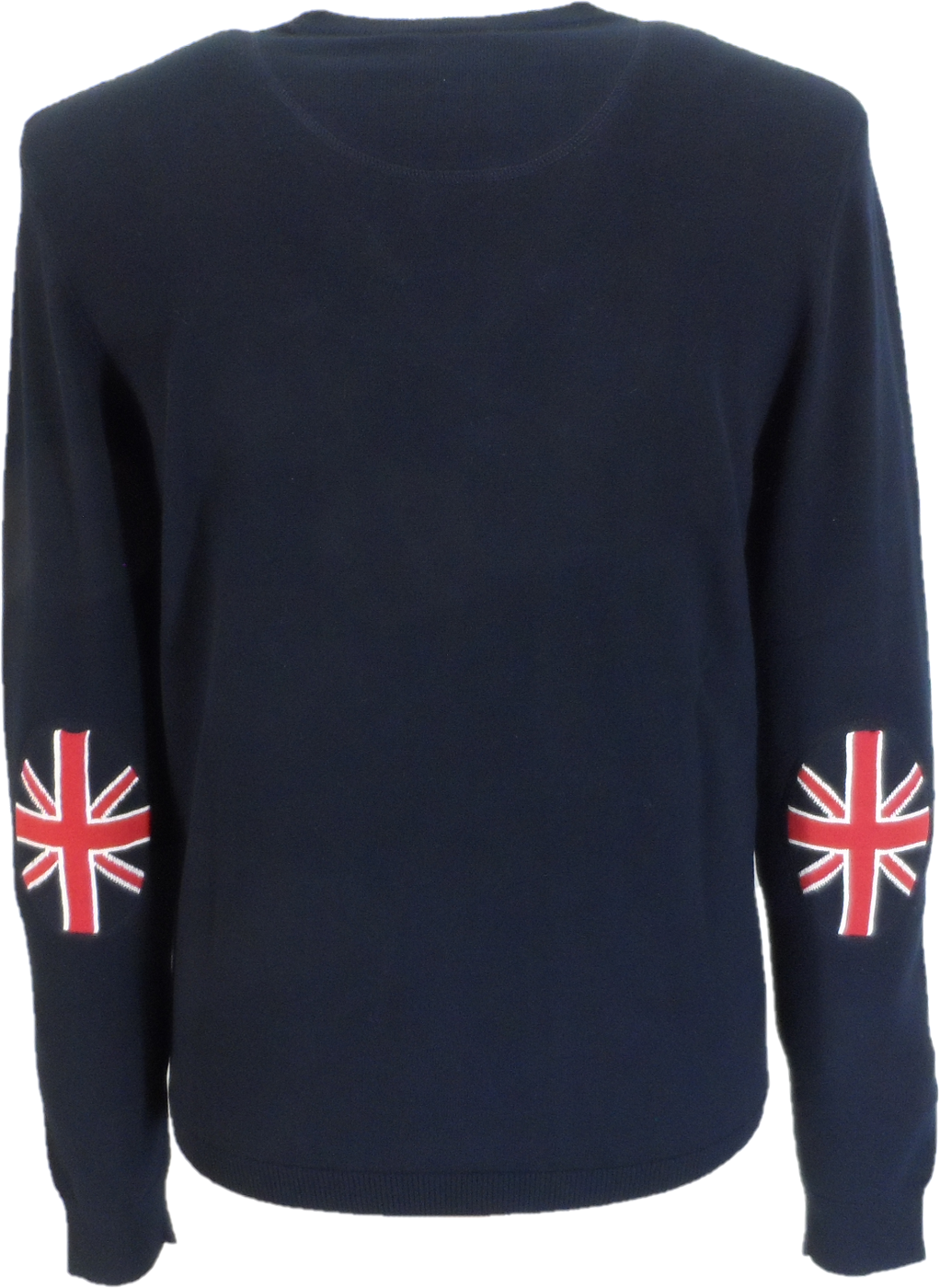 Trojan Mens Navy Blue Union Flag Elbow Fine Gauge Jumper