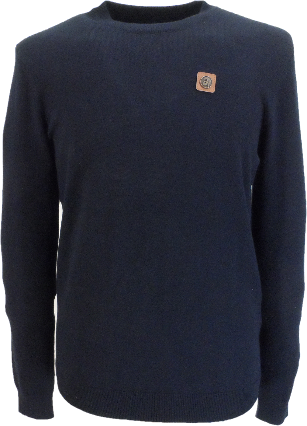 Trojan Mens Navy Blue Union Flag Elbow Fine Gauge Jumper