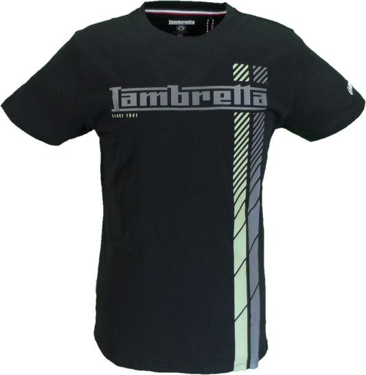 Lambretta Mens Black/Sage Fade Racing Stripe Retro T Shirt