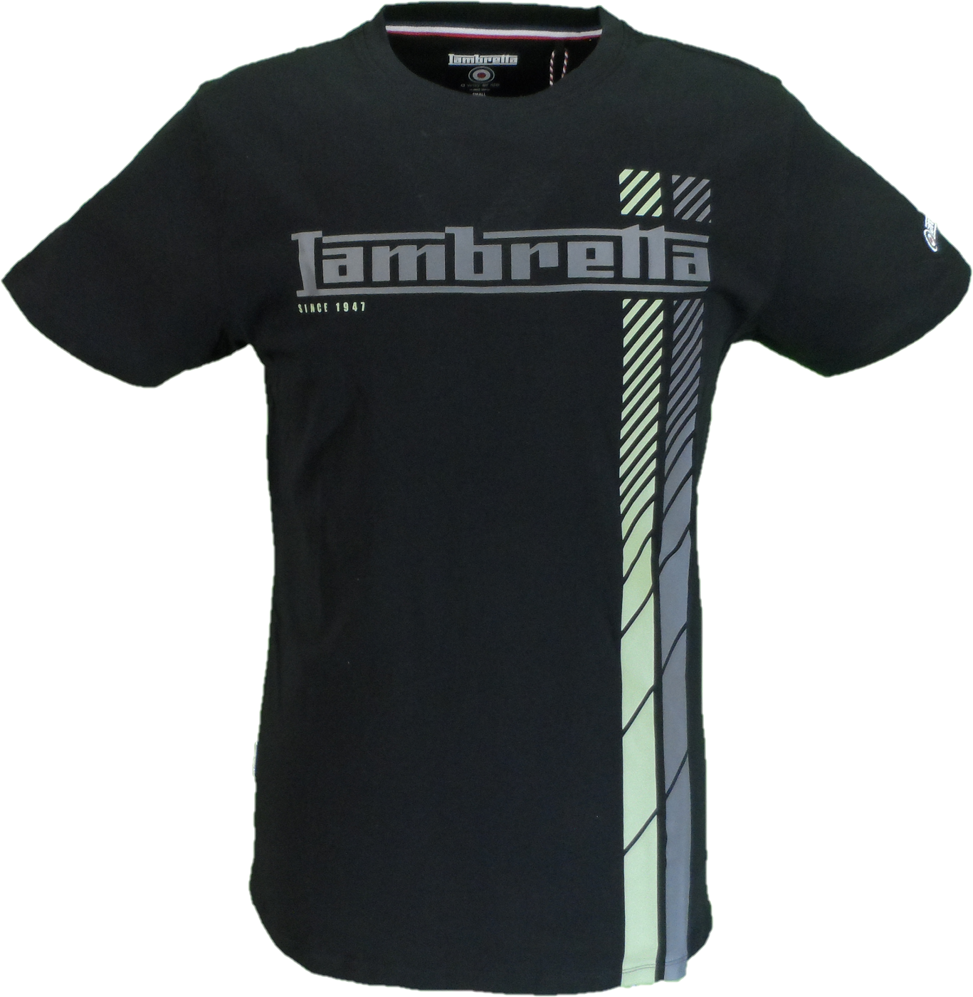 Lambretta Mens Black/Sage Fade Racing Stripe Retro T Shirt