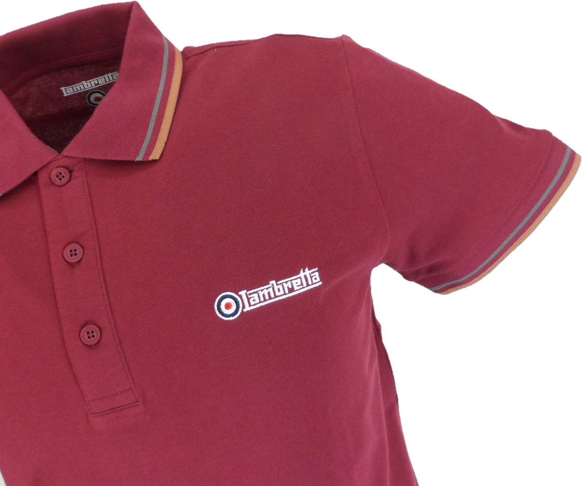 Lambretta Burgundy Retro Target Logo 100% Cotton Polo Shirts