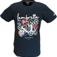 A navy blue short-sleeve t-shirt featuring a vintage-style graphic of a Lambretta scooter with white, red, and blue circular accents, and 'Lambretta' written in white script across the chest.
