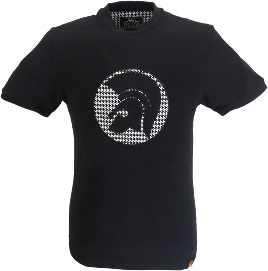Trojan Records Mens Black Applique Houndstooth Jacquard T-Shirt