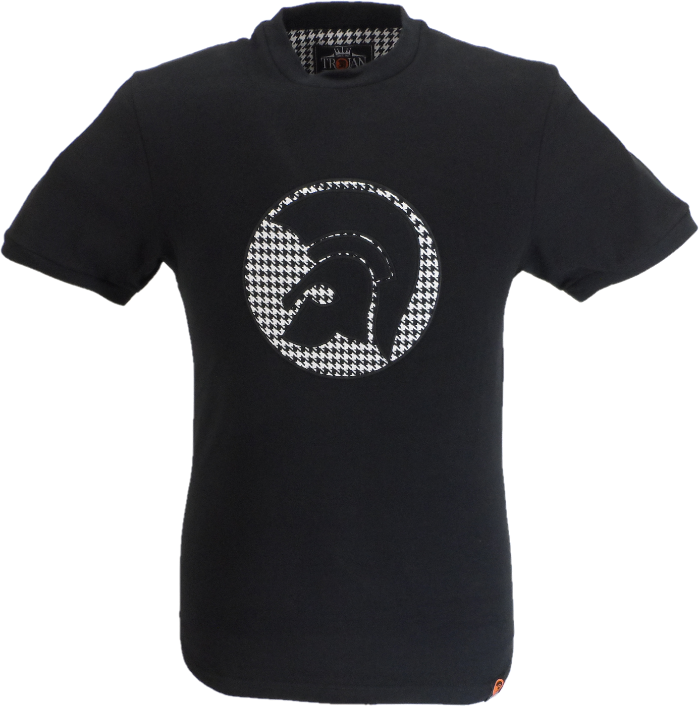 Trojan Records Mens Black Applique Houndstooth Jacquard T-Shirt