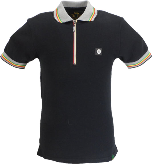 Trojan Mens Black Oxford Collar Zip Pique Polo Shirt