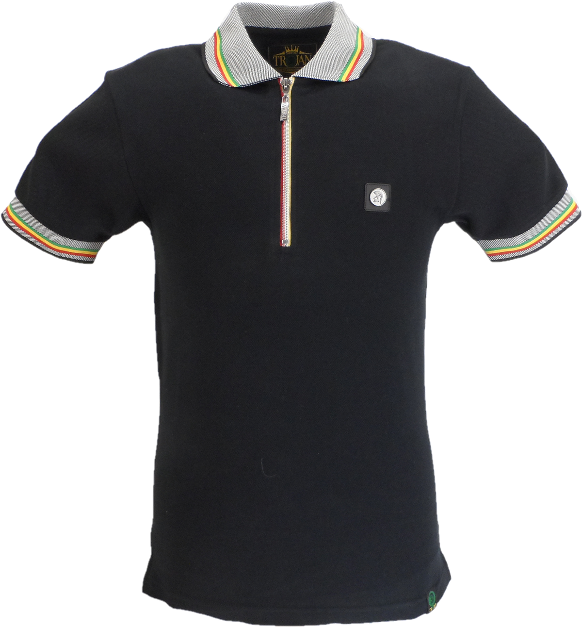 Trojan Mens Black Oxford Collar Zip Pique Polo Shirt