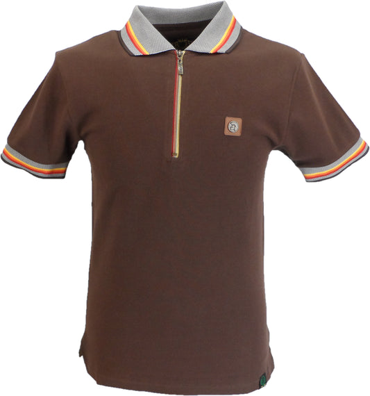 Trojan Mens Brown Oxford Collar Zip Pique Polo Shirt