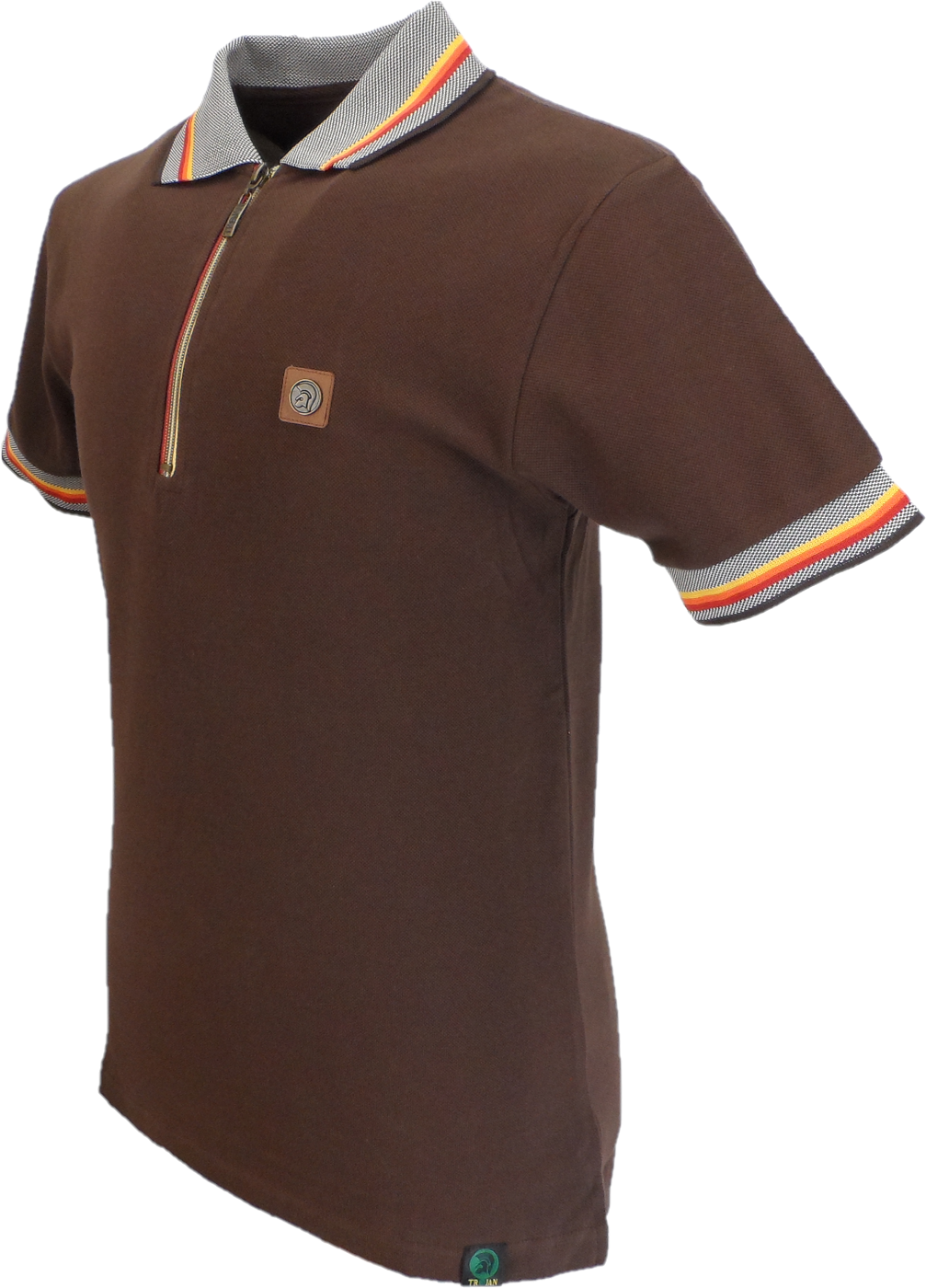 Trojan Mens Brown Oxford Collar Zip Pique Polo Shirt