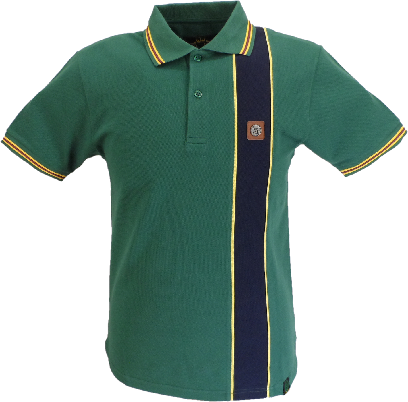Trojan Mens Green Stripe Front Pique Tipped Polo Shirt