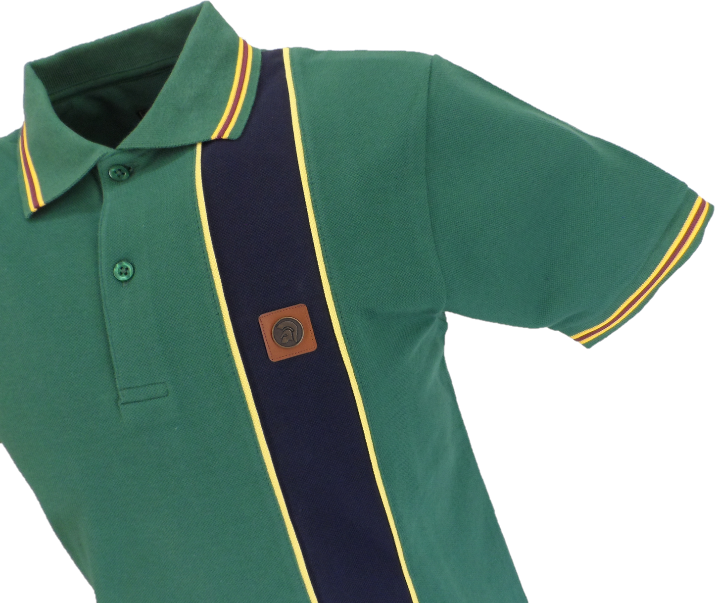 Trojan Mens Green Stripe Front Pique Tipped Polo Shirt