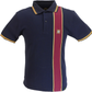 Trojan Mens Navy Blue Stripe Front Pique Tipped Polo Shirt
