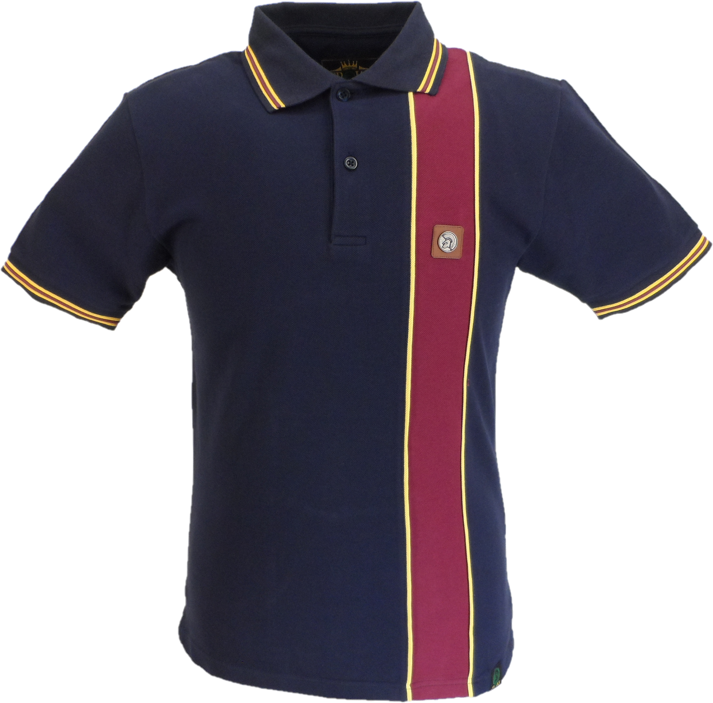 Trojan Mens Navy Blue Stripe Front Pique Tipped Polo Shirt