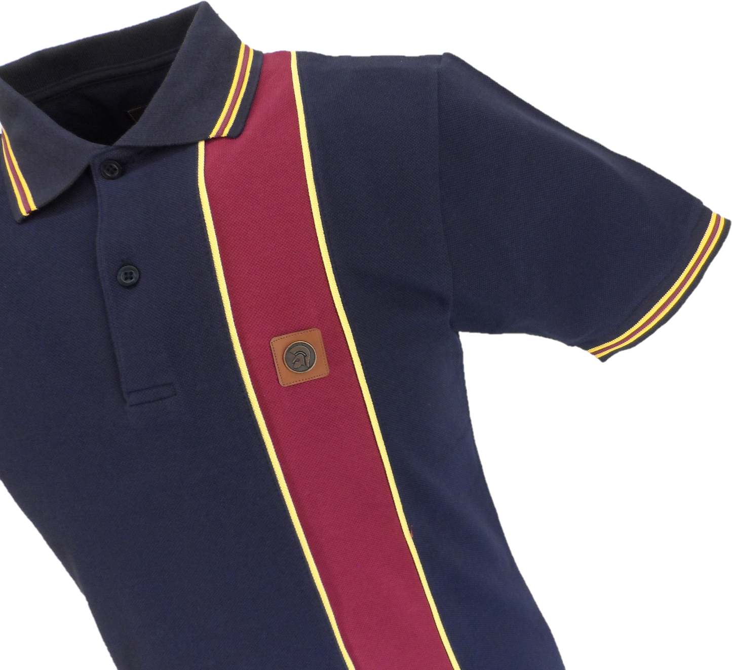 Trojan Mens Navy Blue Stripe Front Pique Tipped Polo Shirt