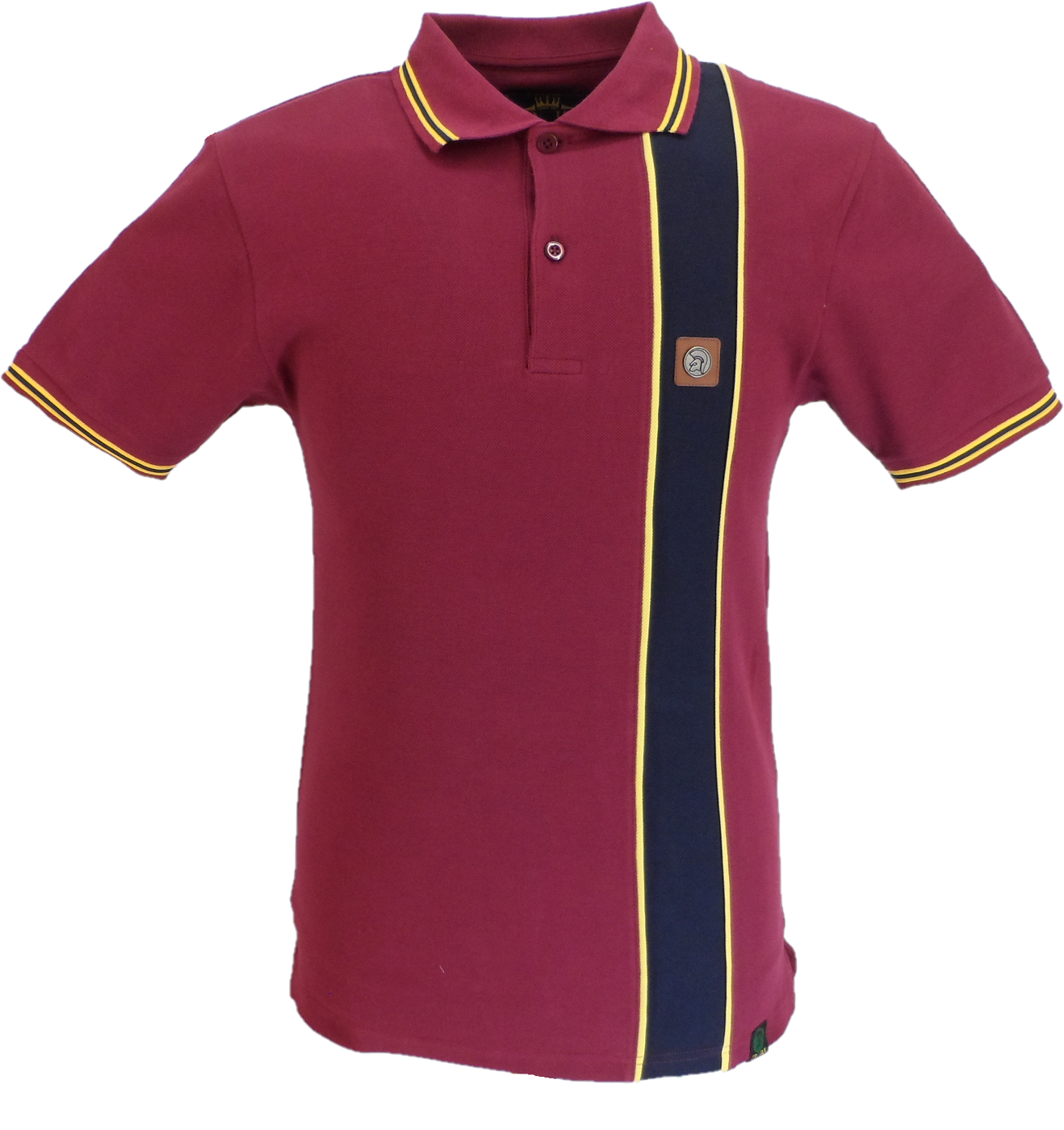 Trojan Mens Port Red Stripe Front Pique Tipped Polo Shirt