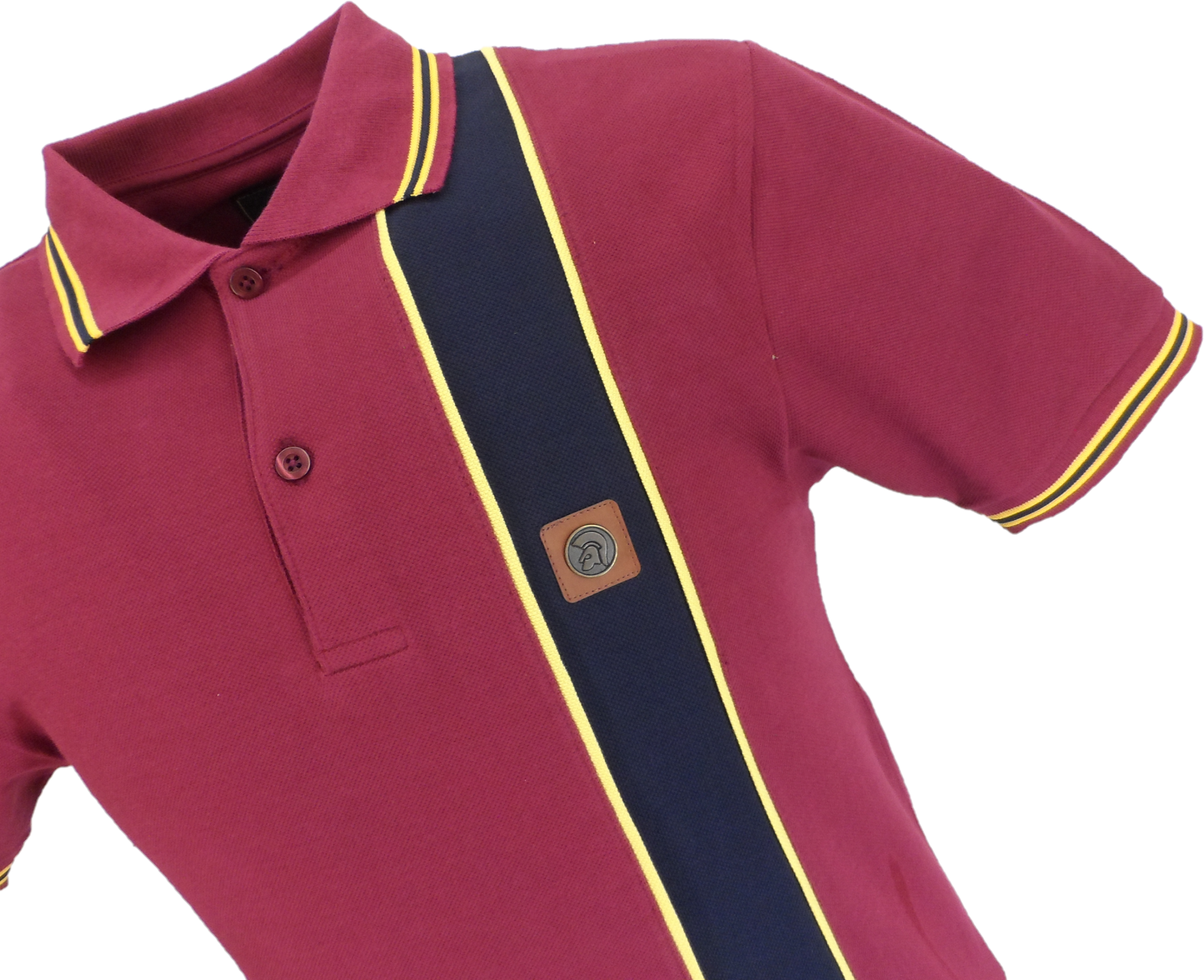 Trojan Mens Port Red Stripe Front Pique Tipped Polo Shirt