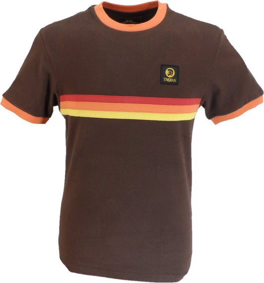 Trojan Mens Brown Retro Ringer Striped  T Shirt