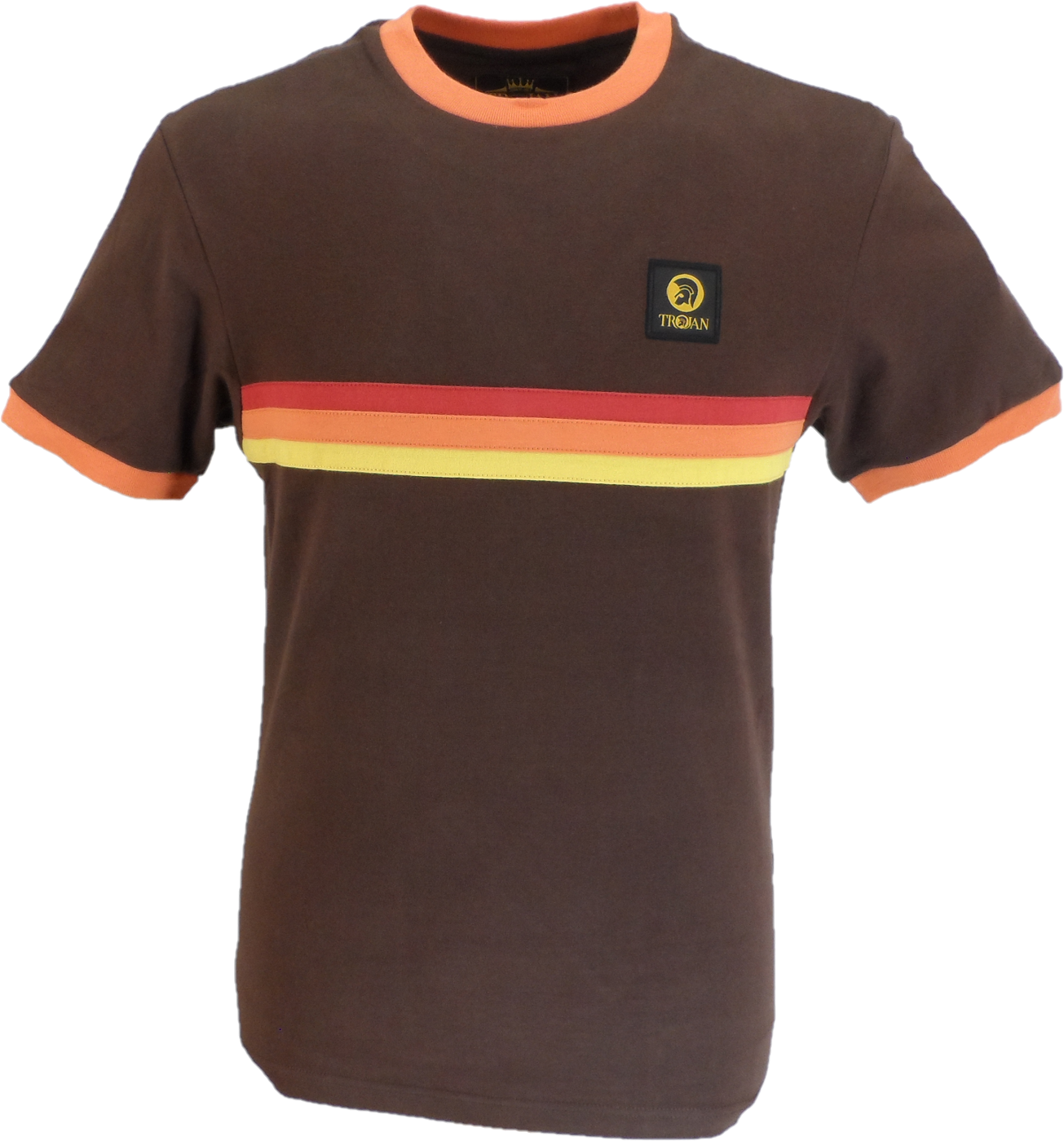 Trojan Mens Brown Retro Ringer Striped  T Shirt