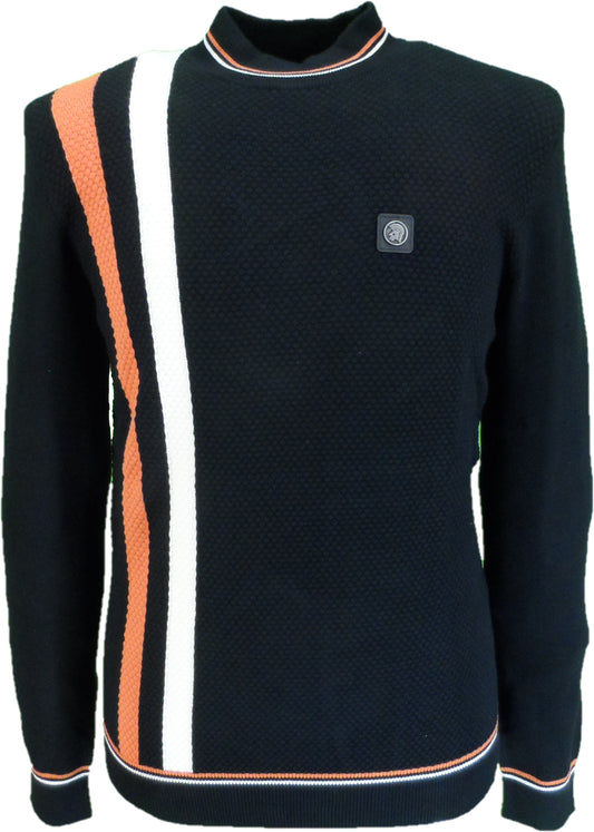 Trojan Mens Black Textured Racing Stripe Fine Gauge Turtle Neck