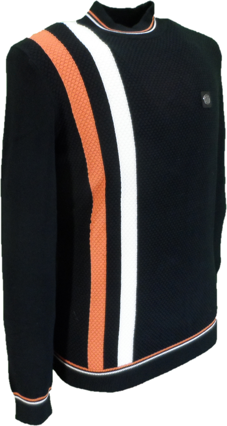 Trojan Mens Black Textured Racing Stripe Fine Gauge Turtle Neck
