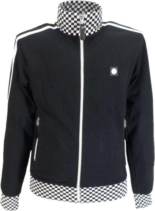 Trojan Mens Black Chequerboard Stripe Retro Track Tops