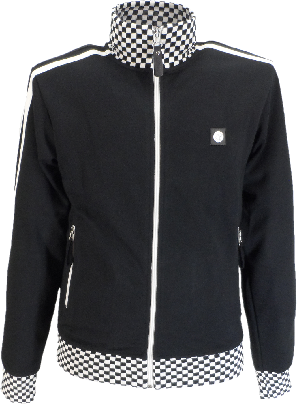 Trojan Mens Black Chequerboard Stripe Retro Track Tops