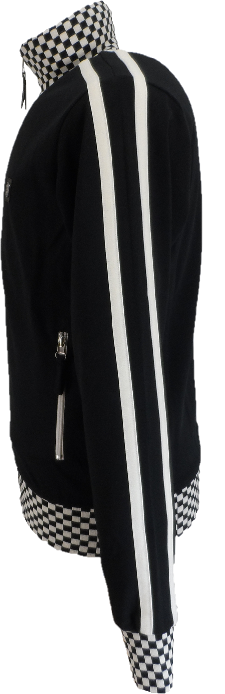 Trojan Mens Black Chequerboard Stripe Retro Track Tops