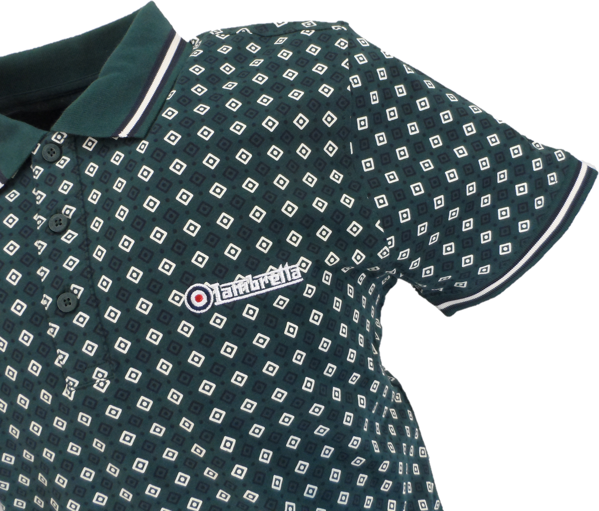 Lambretta Mens Green Geometric Print Cotton Polo Shirts