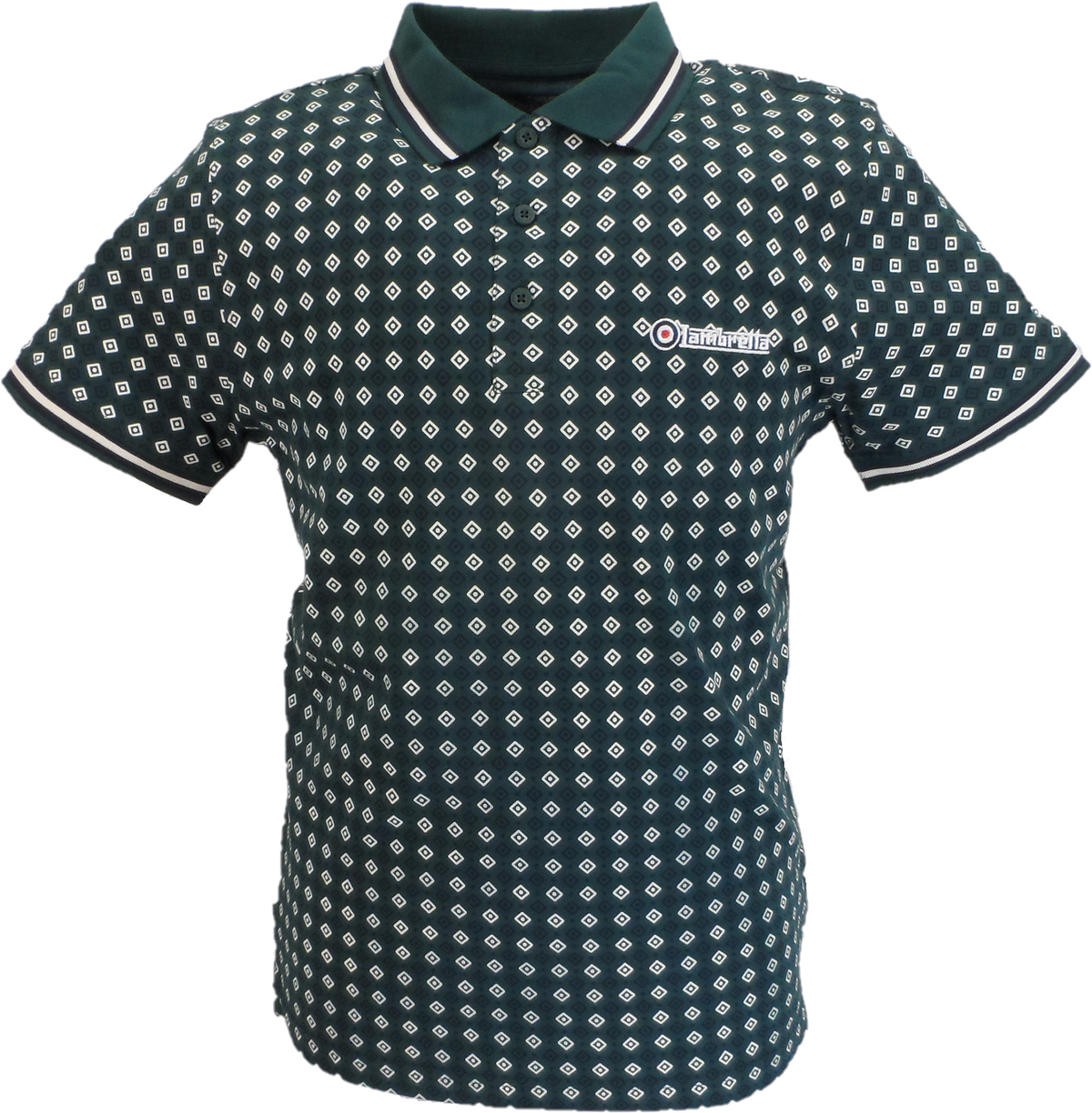 Lambretta Mens Green Geometric Print Cotton Polo Shirts