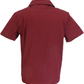 A short-sleeve button-up shirt in a deep burgundy red, shown from the back on a plain white background.