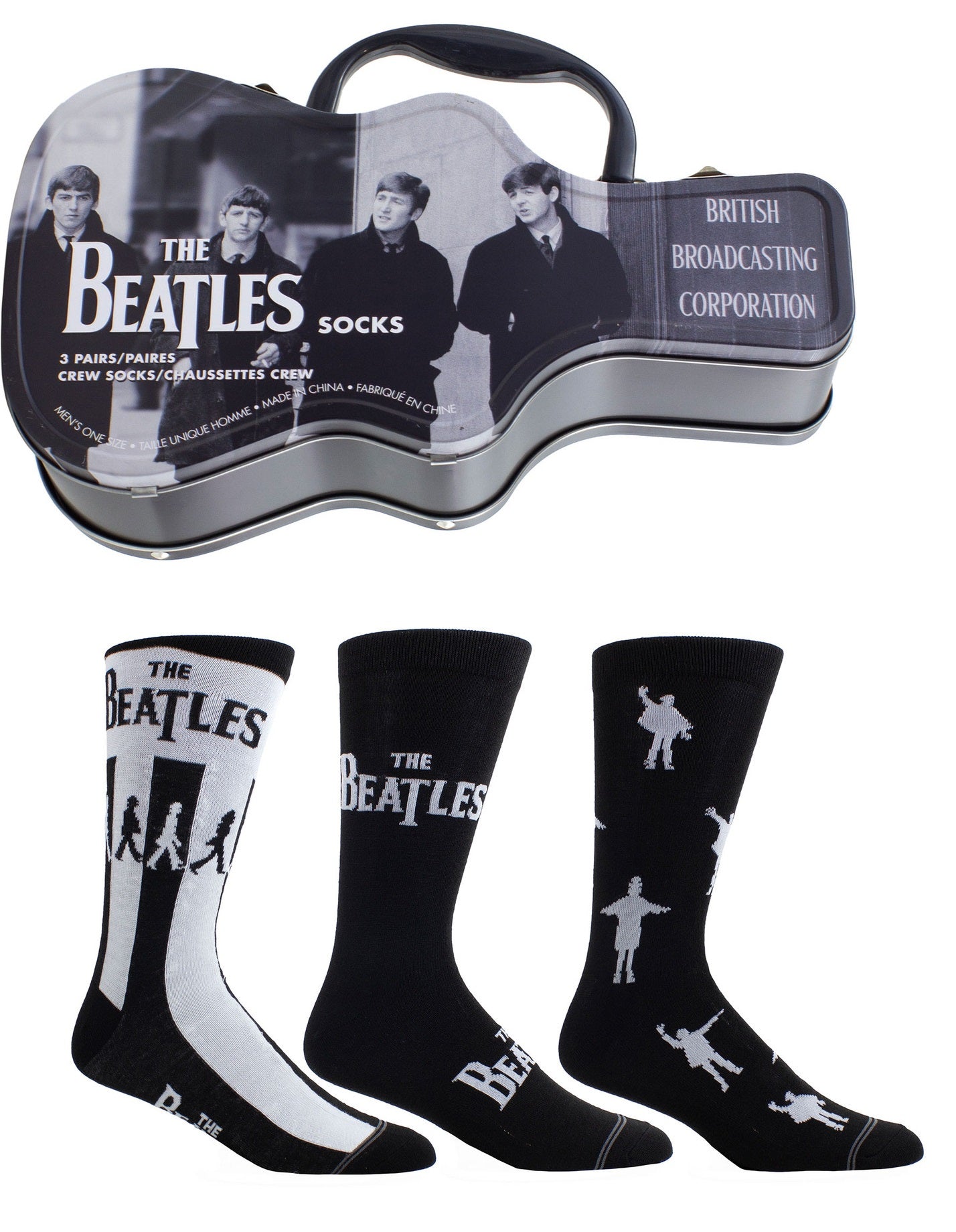Mens Officially Licensed Tin Of 3 Pairs of The Beatles Socks