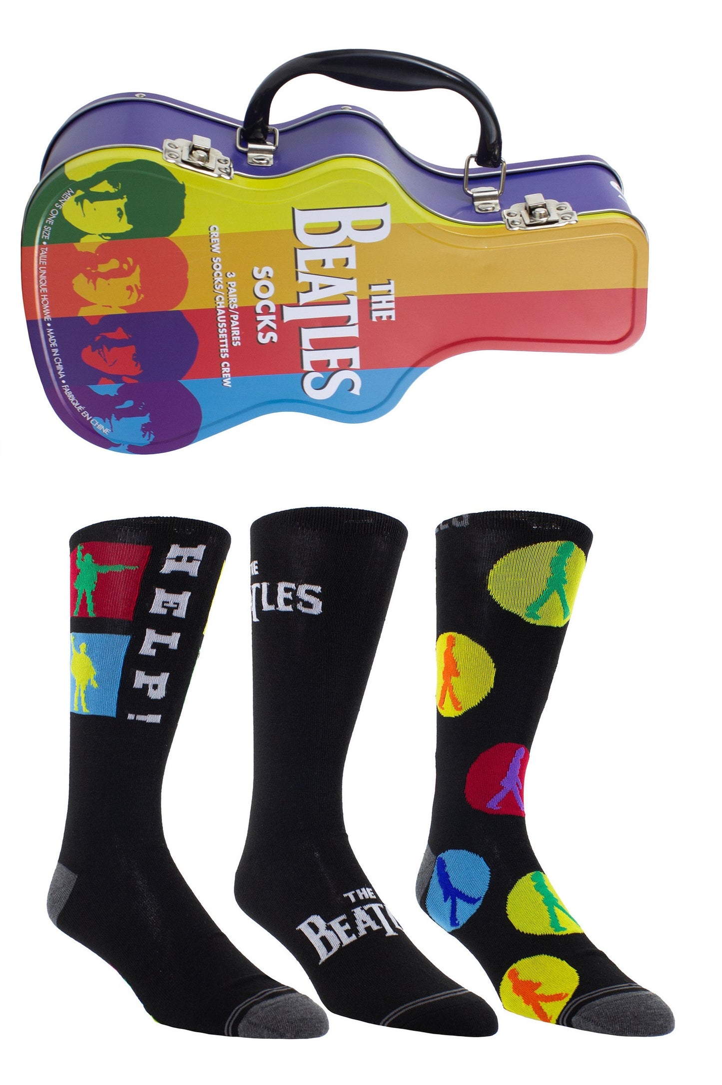 Mens Officially Licensed Tin Of 3 Pairs of The Beatles Socks