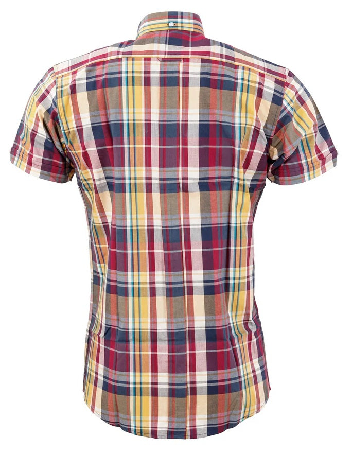 Relco Ladies Retro Purple & Yellow Check Button Down Short Sleeved Shirts