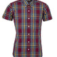Relco Ladies Retro Burgundy/Yellow/Blue Check Button Down Short Sleeved Shirts