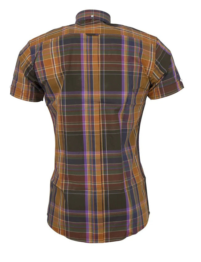 Plaid shirt with short sleeves on a white background