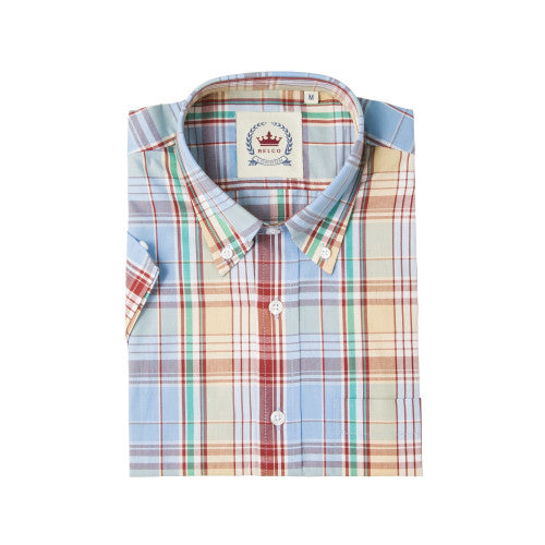 Relco Mens Blue Checked Short Sleeved Button Down Shirts